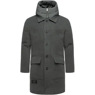 Trenchcoat STONE HARBOUR "Wollmantel Thiagoo XX", Herren, Gr. L, grau (anthrazit), Obermaterial: 95% Polyester PES. 3% Viskose CV. 2% Elasthan EL. Obermaterial: Futter: 100% Polyester PES. 100% Polyester PES., Mäntel Trenchcoat