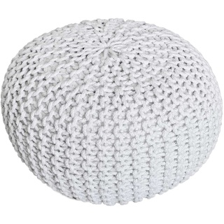 kreatives Wohnen Pouf Ø 55 cm Strickhocker Sitzpouf Bodenkissen Grobstrick-Optik extrahoch Höhe 37 cm weiß