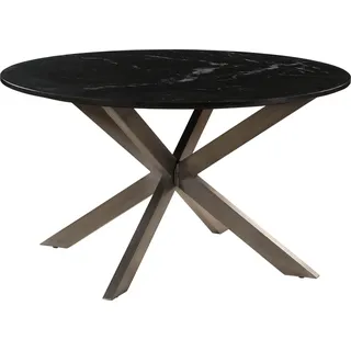 Massivmoebel24.de Esstisch rund  137 cm Marmor schwarz / Kreuzgestell Eisen Antik Grau BARCELONA #407 - Schwarz