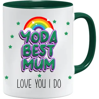 Jungle Mug Beste Mama Tasse mit Spruch | Lustige Geschenkidee für Muttertag Geburtstag | Keramik Kaffeebecher mit Regenbogen Motiv