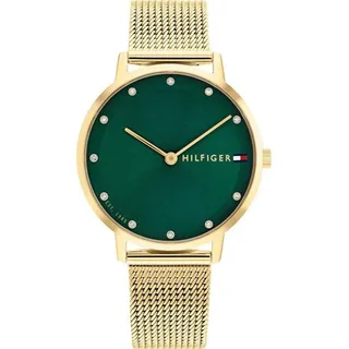 Tommy Hilfiger Analog Quarzuhr für Damen mit Gelbgoldfarbenes Edelstahl-Mesh-Gliederarmband - 1782668
