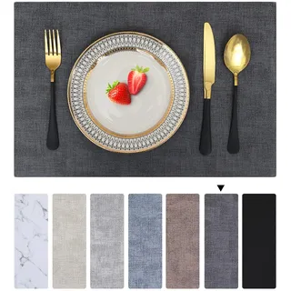 Homaxy Tischsets Abwaschbar 6er Set, Wasserdicht Tischset, Platzsets Abwischbar Doppelseitigen, Platzset Leder, rutschfest Platzdeckchen, Schön Tischuntersetzer, Dunkelgrau