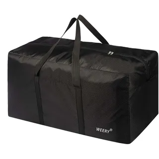 WEERY Reisetasche, 96L Groß Wasserdicht Reisetaschen, Leichte Faltbare Duffel Taschen für Weekender Herren Damen, Schwarz