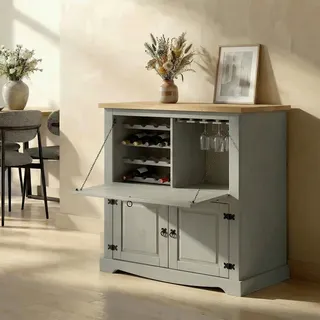 Idimex Mexico Möbel Weinschrank Tequila , Grau, Braun , Holz , Kiefer , Vintage , 98x121x40 cm , FSC Mix , Weinregale