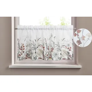Scheibengardine OTTO HOME "Friesach" Gr. 1, bunt (weiß, neutral), B:90cm H:30cm, Polyester, Gardinen, Scheibengardine, Blumenmuster, transparent, Stangendurchzug, Pflegeleicht