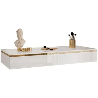 Lookway Schminktisch Aurora in Weiß hochglanz ohne Spiegel , Weiß Hochglanz , Holzwerkstoff , Uni , 2 Schubladen , Rechteckig , 102x15x44 cm , Wohnzimmer, Wohnzimmertische, Konsolentische