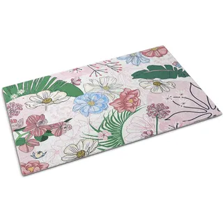 Fußmatte für die Tür – Unterlage zur Aufnahme von Schmutz – Rutschfeste Fußmatte für Innen- und Außenbereich – 90x60 cm – Mit farbigen Blumenmotiven - Rosa