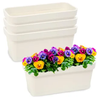 PECZEKO Blumenkasten-Set aus Kunststoff, Pflanzkasten für Blumen und Kräuter, Widerstandsfähiger Balkontopf, Pflanzkübel für Balkon 4 Pack Creme, ø 40 cm