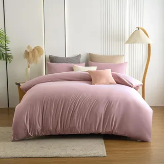 Soifox Bettwäsche 200x220 Rosa - weich und angenehm bügelfrei & knitterfrei Bettbezug 200 x 220 Set mit 80x80 cm Kissenbezug 2er Set Bettwasche mit Reißverschluss