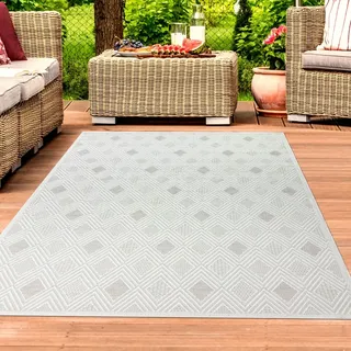 Outdoorteppich Terrassenteppich Balkonteppich mit verschiedenen gemusterten Rauten in Creme Größe - 120 x 170 cm - Creme