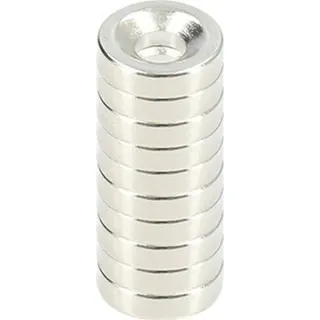 Ferrestock FSKNDC007 Packung de 10 Magnete de Neodym rund de 15x4 mm, mit Bohrung de 6 mm und Beschichtung de Nickel