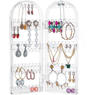 Kurtzy Faltbarer Acryl Schmuck Organizer - 5 Etagen & 2 Paneele für Ohrringe, Armbänder & Ketten Aufbewahrung - Für 60 Paar Ohrringe - Klarer Transparenter Jewelry Organizer