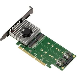 Kalea-INFORMATIQUE Doppelseitige PCIe 3.0 16x Controller-Karte für 4 SSD M.2 NVMe M Key (M2 NGFF) mit Zwangsbelüftung. ASM2824 CHIPSATZ.