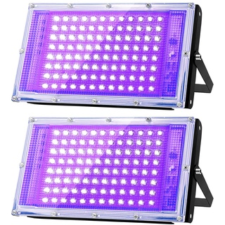 glostars 100W LED UV Schwarzlicht Strahler, Schwarzlichtlampe, IP66 Wasserdicht, 395-400nm UV Partylicht mit Schalter für Bar, Partyzubehör, Schwarzlicht Deko, Bühnenbeleuchtung (2 Packung