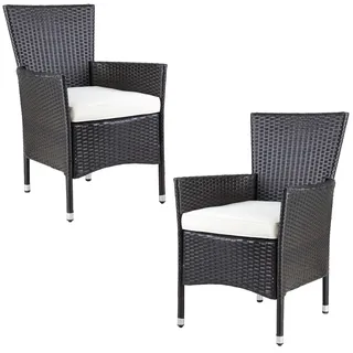 Polyrattan Gartenstuhl 2er-Set Braun/Creme stapelbar
