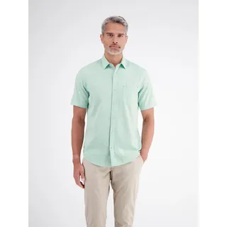 Kurzarmhemd LERROS, Herren, Gr. L, N-Gr, mint water, Web, Obermaterial: 80% Baumwolle, 20% Leinen, unifarben, regular fit normal, ohne Ausschnitt, gerader Abschluss, Hemden Kurzarmhemd, mit Logo Stickerei
