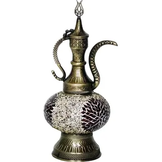 Handgefertigte orientalische Mosaik-Tischlampe braun (Türkische Ibrik) Ø 13 cm, 32 cm hoch, warmes Licht, dekorativ - Braun