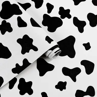 Arthome Schwarz Weiß Abziehen und Aufkleben Tapete,44cmx3m Flecken Kuh gedruckt Klebefolie Modern Selbstklebende Wasserdicht Dekorative Klebefolie für Schlafzimmer Schrank
