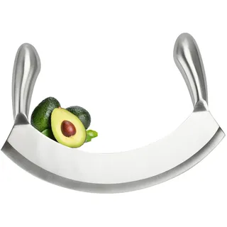 BSDLZCH Edelstahl Wiegemesser Single Edge, 22cm Pizzaschneider Effizientes Hacken von Kräutern, Brot, Salat, Nüssen - Ergonomischer Griff, spülmaschinenfest, rostfrei, nahtlos