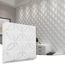 Art3d 3m2,3d Wandpaneel aus PVC,Wandverkleidung,ineinandergreifende Kreise in mattem Weiß, für Innenräume und Wanddekoration für Wohn- oder Gewerbe,50 x 50 cm,12 Stück