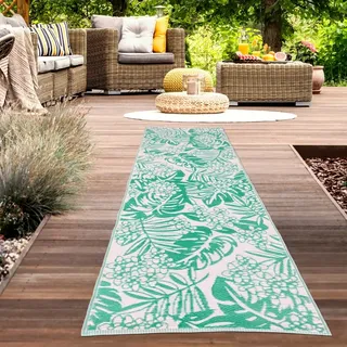 Wasserfester Outdoor-Teppich mit tropischem Design in petrol Größe - 90 x 300 cm - Petrol