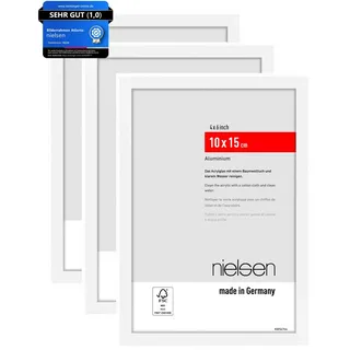 nielsen Bilderrahmen, 10 x 15 cm (3er Set), Aluminium, Weiß matt, Fotorahmen zum Auftstellen im Hoch- & Querformat, bruchsicheres Kunstglas, Atlanta