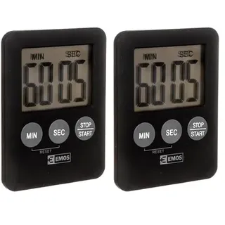 EMOS Digitaler Küchentimer/Kurzzeitmesser/Eieruhr/Kitchen Timer mit Alarm und Magnet, schwarz, 7 × 55 × 70 mm (Packung mit 2)