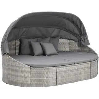 Ambia Garden Sonneninsel , Grau , Metall, Kunststoff , Füllung: Komfortschaum , 230x145x140 cm , wetterfest, verstellbares Dach , Gartenmöbel, Loungemöbel, Sonneninseln