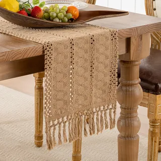 Boho Leinen Tischläufer Herbst Winter Deko Tischlaufer Braun mit Quasten Vintage Makramee Tischläufer für Landhausstil Hochzeit Geburtstag Festlich Heim Küche Kaffee Tisch Dekoration, 30 x 140 cm