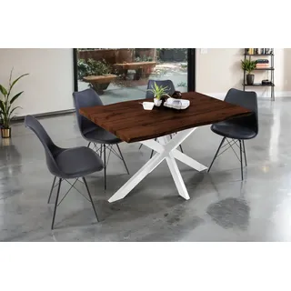 Esstisch Baumkante Holz-Optik Nussbaum 120 x 80 Spider-Gestell weiß JOSY - Braun