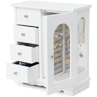 AHDECOR Schmuckkasten, MDF,Schmuckbox mit 4 Schubladen, Schmuck Aufbewahrung und Organizer ideal für Ketten Ohrringe Ringhalter Armbänder und Uhren, Gechenk für Frauen,weiß