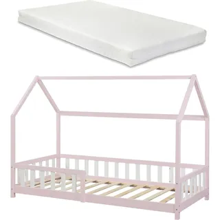 [en.casa] Hausbett Hesel 90 x 200 cm Kiefer rosa