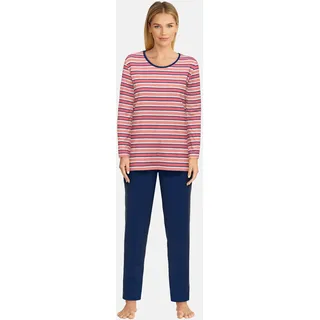 GÖTZBURG Pyjama »Herbstblume« weich, bügelfrei, Langarm, Rundhalsausschnitt, gestreift, Baumwollmix, rot