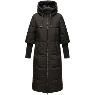 Navahoo Damen, Langer Wintermantel mit Kapuze und Rippstrickärmeln Ciao Miau XIV Black Gr. XXL - XXL