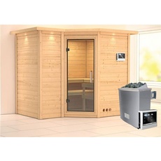 Bild Sauna Sahib 2 40mm Eckeinstieg, 9 kW Ofen externe Steuerung Easy, Glastür, LED-Dachkranz