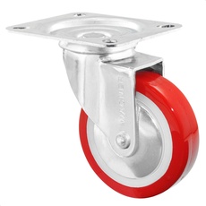 WAGNER Soft-Lenkrolle - Durchmesser Ø 60 mm, Bauhöhe 85 mm, Stahl verzinkt, rot/weiß, Anschraubplatte 55 x 70 mm, Tragkraft 60 kg - 01216001