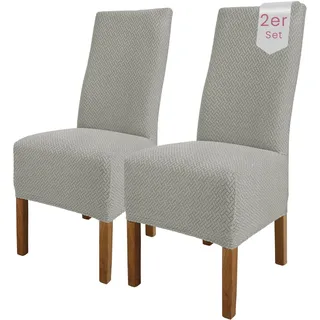 Scheffler Home Stuhlhussen Grau 2er Set Elastisch Luna-lang