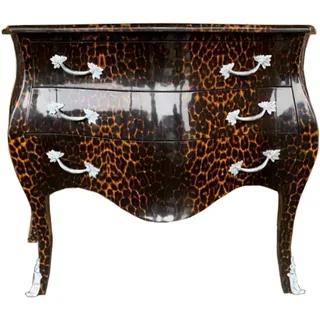 Casa Padrino Barock Kommode in Leopard / Silber mit 3 Schubladen - Möbel Antik Stil - Silber
