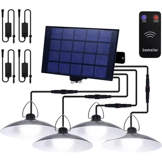 Außen Solarlampe Solarleuchte Pendelleuchte mit Fernbedienung IP65 LED Wasserdicht Hängelampe Garten mit 4 Lampen - Weiß