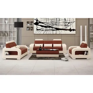 Sofagarnitur 3+2 Garnitur Design Modern Ledersofa JVmoebel - Braun, Beige