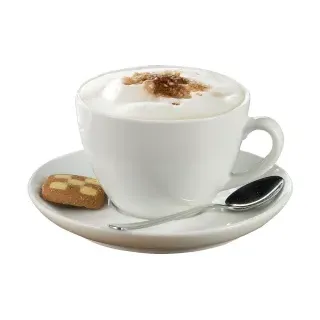 Esmeyer Cappuccinotassen 6er Set, Tasse aus weißem, schweren Porzellan mit Untertassen, Henkelform rund, Höhe: 7,1 cm