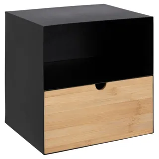 AC Design Furniture Jeppe Nachttisch, H: 30 x B: 30 x T: 25 cm, Schwarz, Metall/Bambus, 1 Stk.