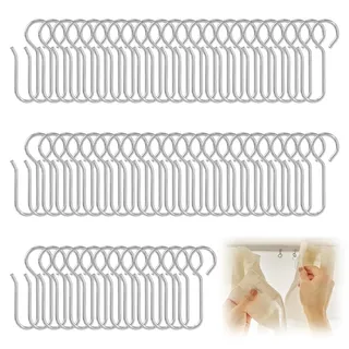 100 Stück Vorhang Haken Set, Metall S Haken Silber, Gardinenhaken für Ringe, Geeignet als Gardinenhaken für Schienen, Gardienenrollhacken, DuschvorhangHaken, Curtain Hooks (35MM)