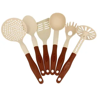 Lantelme Küchenutensilien Set 6 teilig aus Hitzebeständigem Kunststoff | Robuste Küchenhelfer Spülmaschinengeeignet Farbe Beige Braun | Kochbesteck Kochgeschirr Kochutensilien Kochset (Beige)