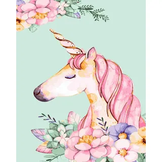 WOWDECOR DIY Malen nach Zahlen für Erwachsene Kinder Mädchen, Einhorn Pink Blume Träumen 40x50 cm Vorgedruckt Leinwand-Ölgemälde (ohne Rahmen)