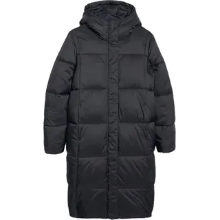 Warme, wasserabweisende Jacke mit verstellbarer Kapuze und Zwei-Wege-Reißverschluss, knielang - Schwarz