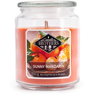 Candle-Brothers Große Duftkerze im Glas mit Deckel | Sunny Mandarin | Duftkerze Orange | Kerze 2 Docht | Kerze lange Brenndauer | Geschenk für Frauen