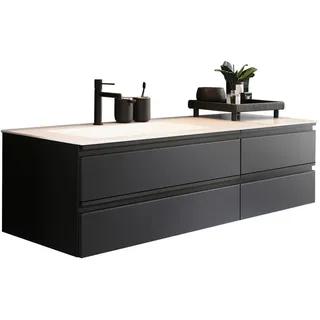 Schöner Wohnen Waschtischkombi , Anthrazit , Metall , 4 Schubladen , 151.2x50x40.8 cm , Goldenes M, Made in Germany , individuell planbar, hängend, Typenauswahl , Badezimmer, Waschbecken & Armaturen, Waschtische