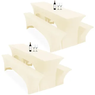 Lumaycens Zwei 3er-Set Biertischhussen 220 x 50 x 70 cm, hussen bierzeltgarnitur, Beige, Stretch-Bezüge für Biertisch- und Bankgarnituren, Bierbankhussen, Spandex-Bierzeltgarnitur für Bankett