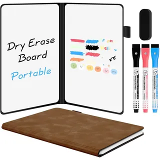AGM A5 Mini Whiteboard, Kleines Whiteboard, tragbare Schreibtafel mit 3 Farbstiften, Radiergummi und Netzbeutel für Büro, Arbeitszimmer, Klassenzimmer und Zuhause – Braun